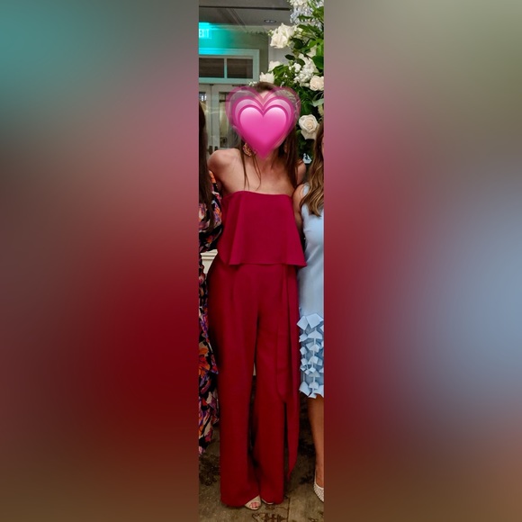 Halston for Heritage formal strapless pinkish-red jumpsuit with matching sash - Picture 2 of 7